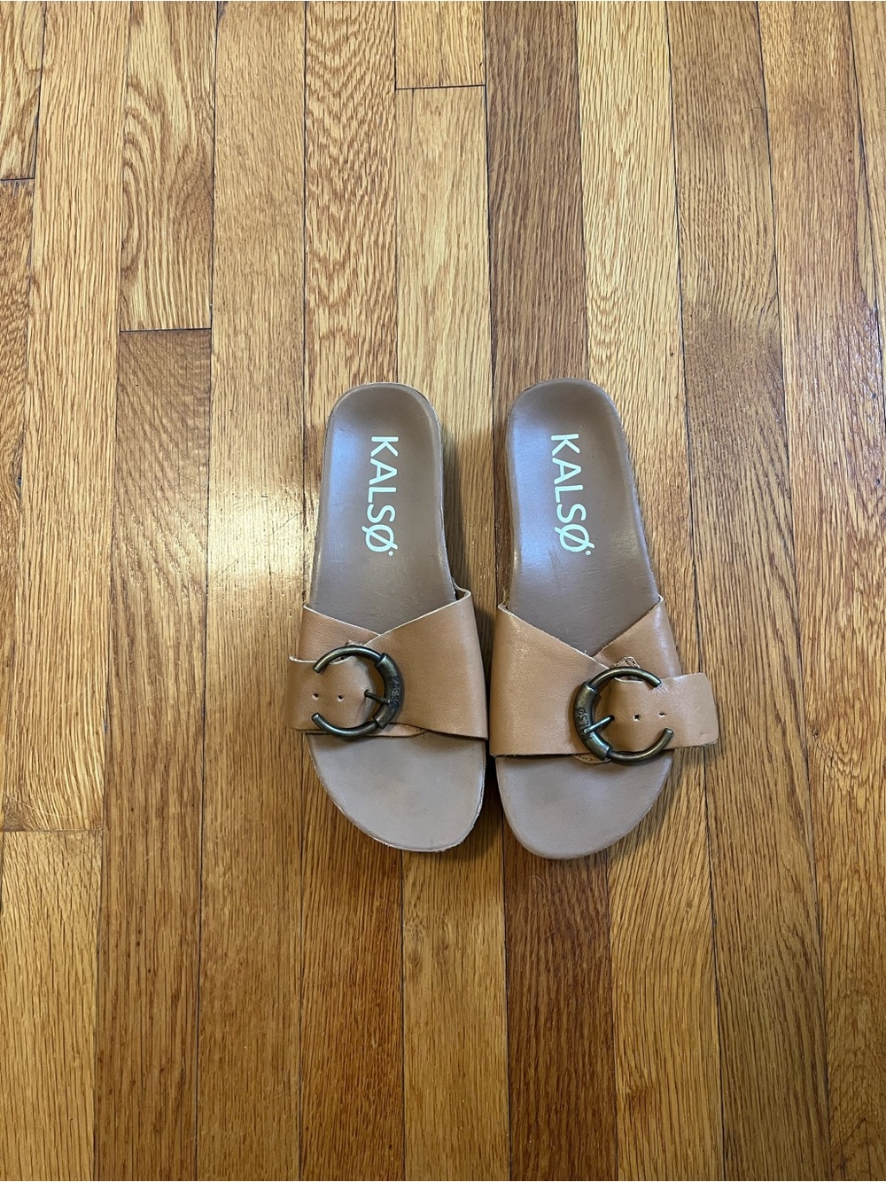 New Kalso Sway 8 W Women Cognac Cork Slide Buckle Sandals Read No Box